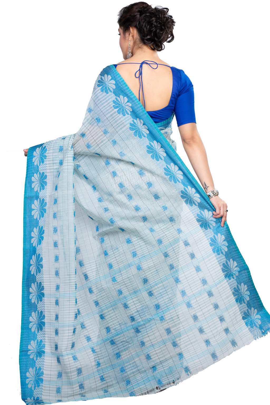 Sky Blue Pure Cotton KotkiTat Tant Saree (893)